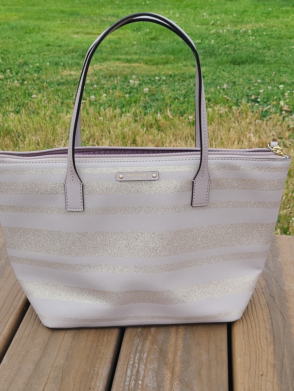 Kate Spade Lilac Glitter Stripe Tote